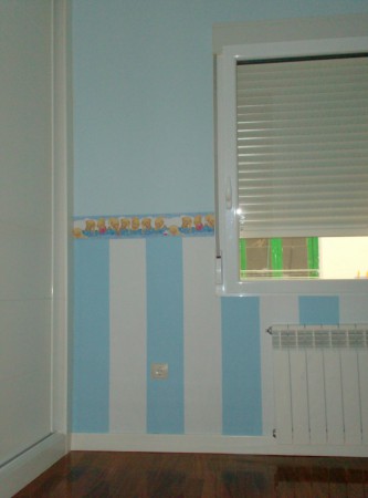 Pintura decorativa rayas y lisa, cenefa papel pintado